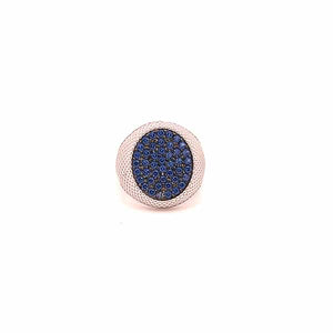 Anello chevalier in oro e zirgoni blu