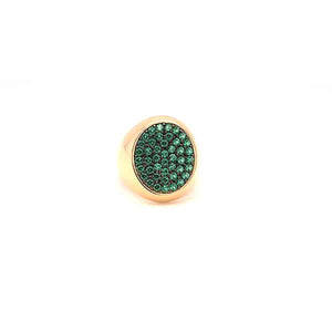Anello chevalier in oro giallo e zirgoni verdi