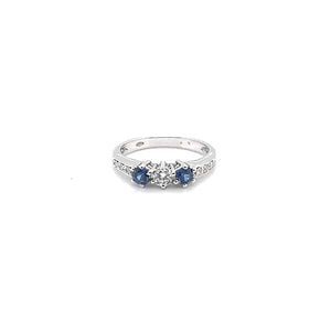 Anello trilogy con zaffiro e brillanti