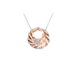 B310GC catenina in argento con foglie rosate e zir