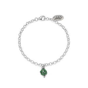 Bracciale Rolò Mini con Charm Quadrifoglio Mini Portafortuna in Argento 925 e Smalti