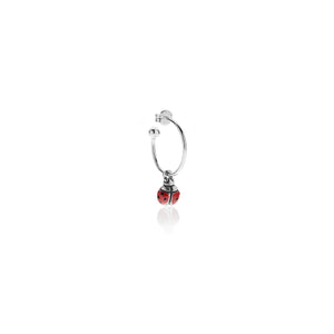 Mono Orecchino Cerchio Medio con Charm Coccinella in Argento 925 e Smalti