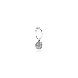 Mono Orecchino Cerchio Medio con Charm 1 Lira Cornucopia Moneta in Argento 925