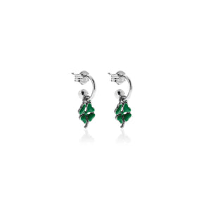 Orecchini Cerchio Piccolo con Charm Quadrifoglio Mini Portafortuna in Argento 925 e Smalti